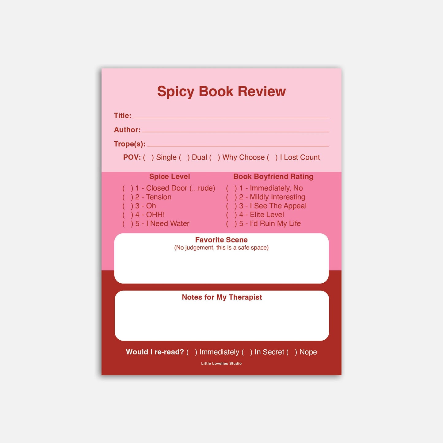 Spicy Book Review Notepad | Romance Reader Pad