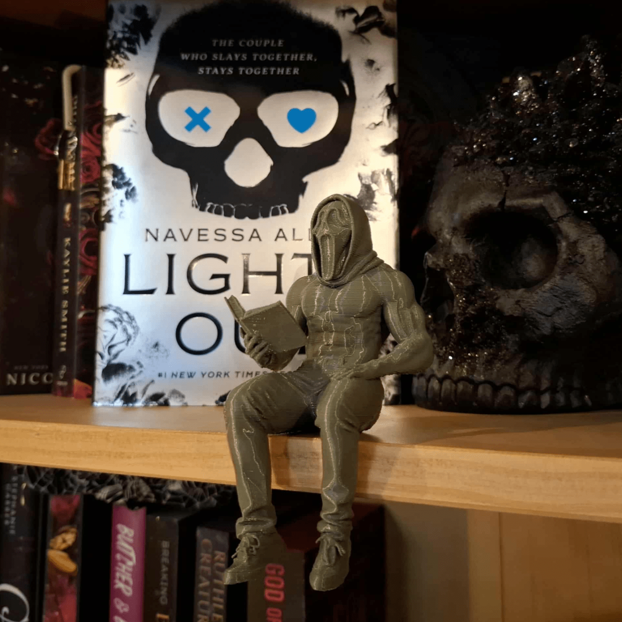 Ghost Face Reading a Book 3d Printed Bookshelf Decor