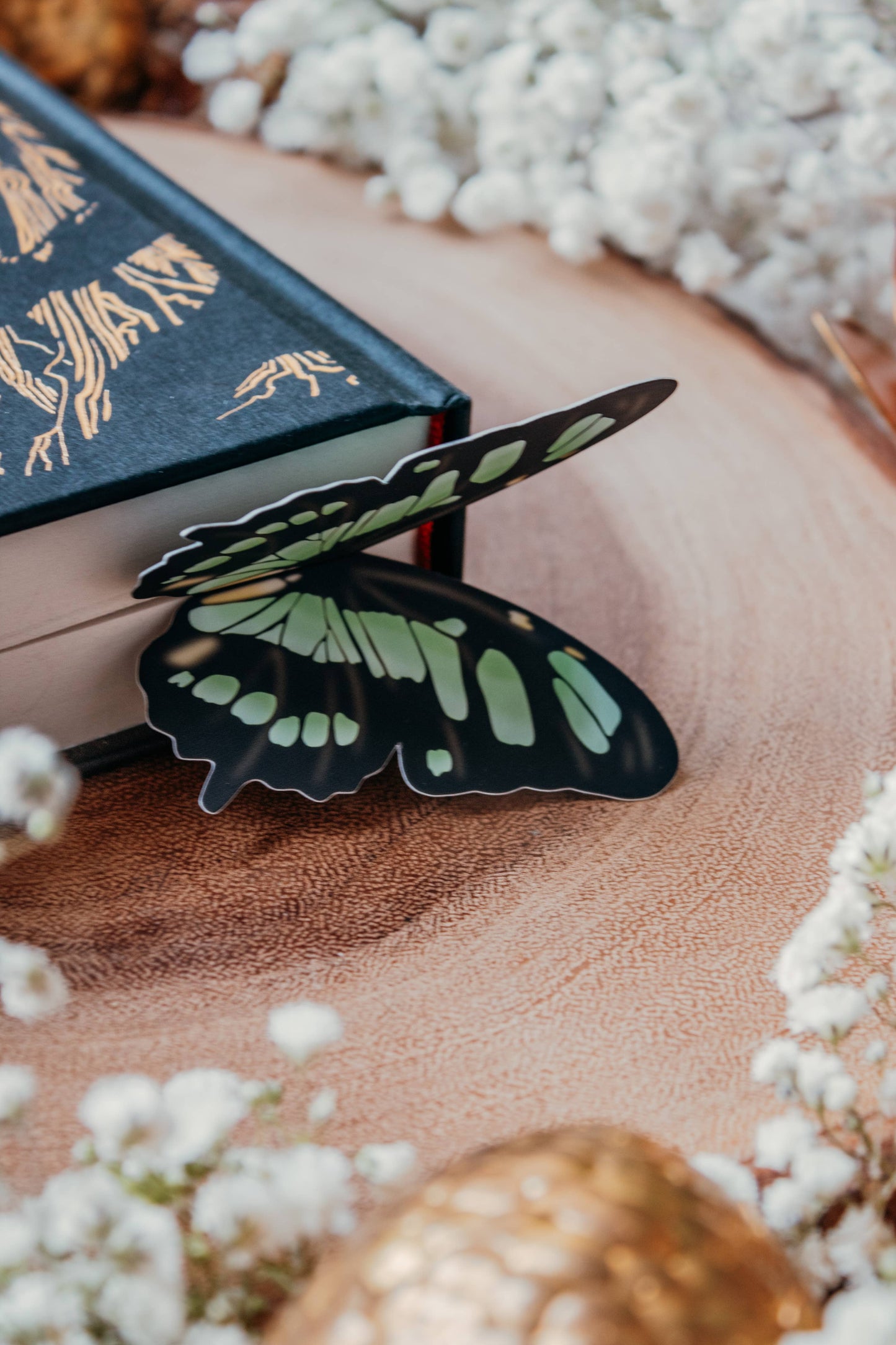 3D Malachite Butterfly Wings Die-Cut Bookmark