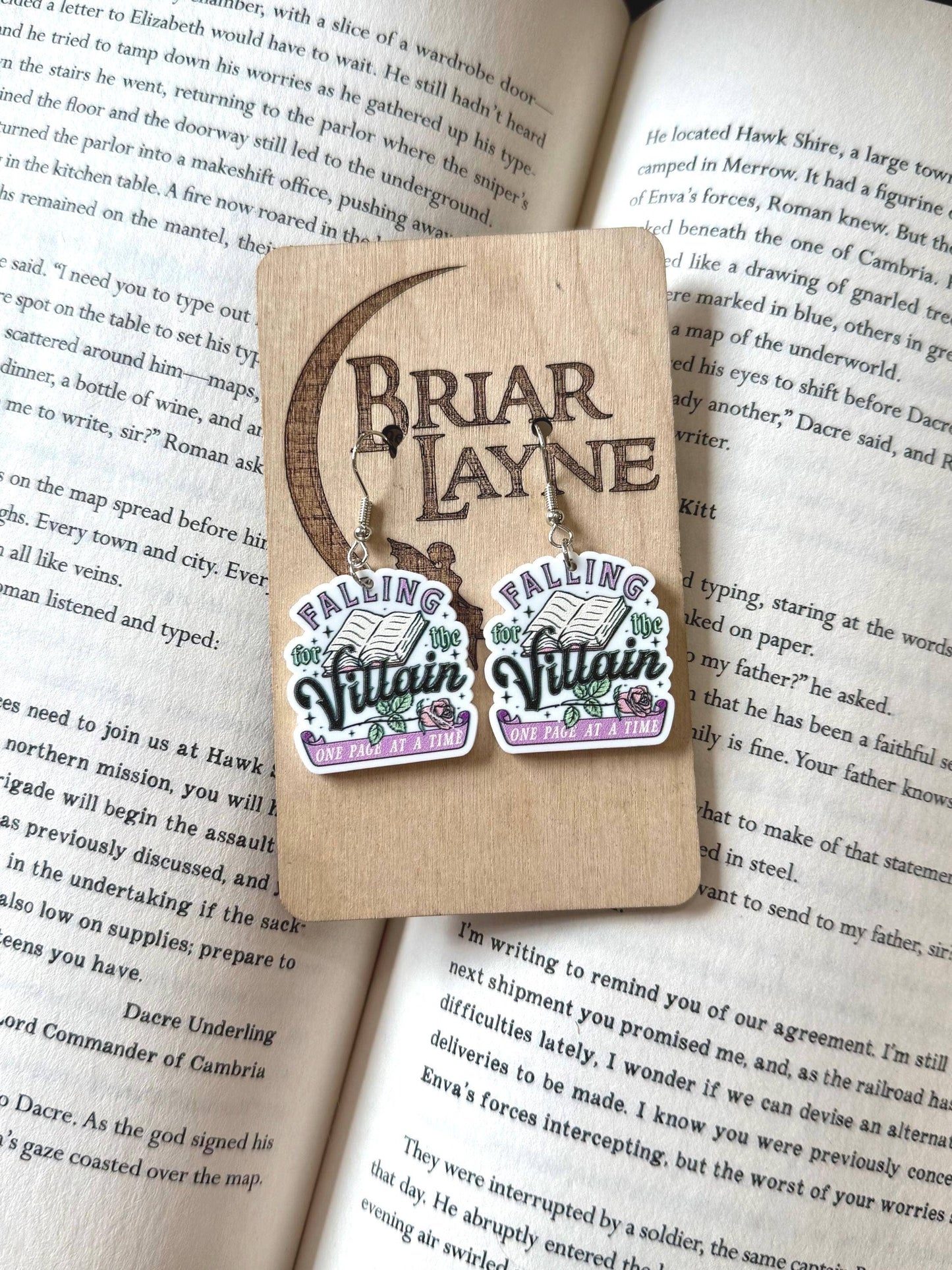 Dark Romance Fantasy Villain Book Earrings