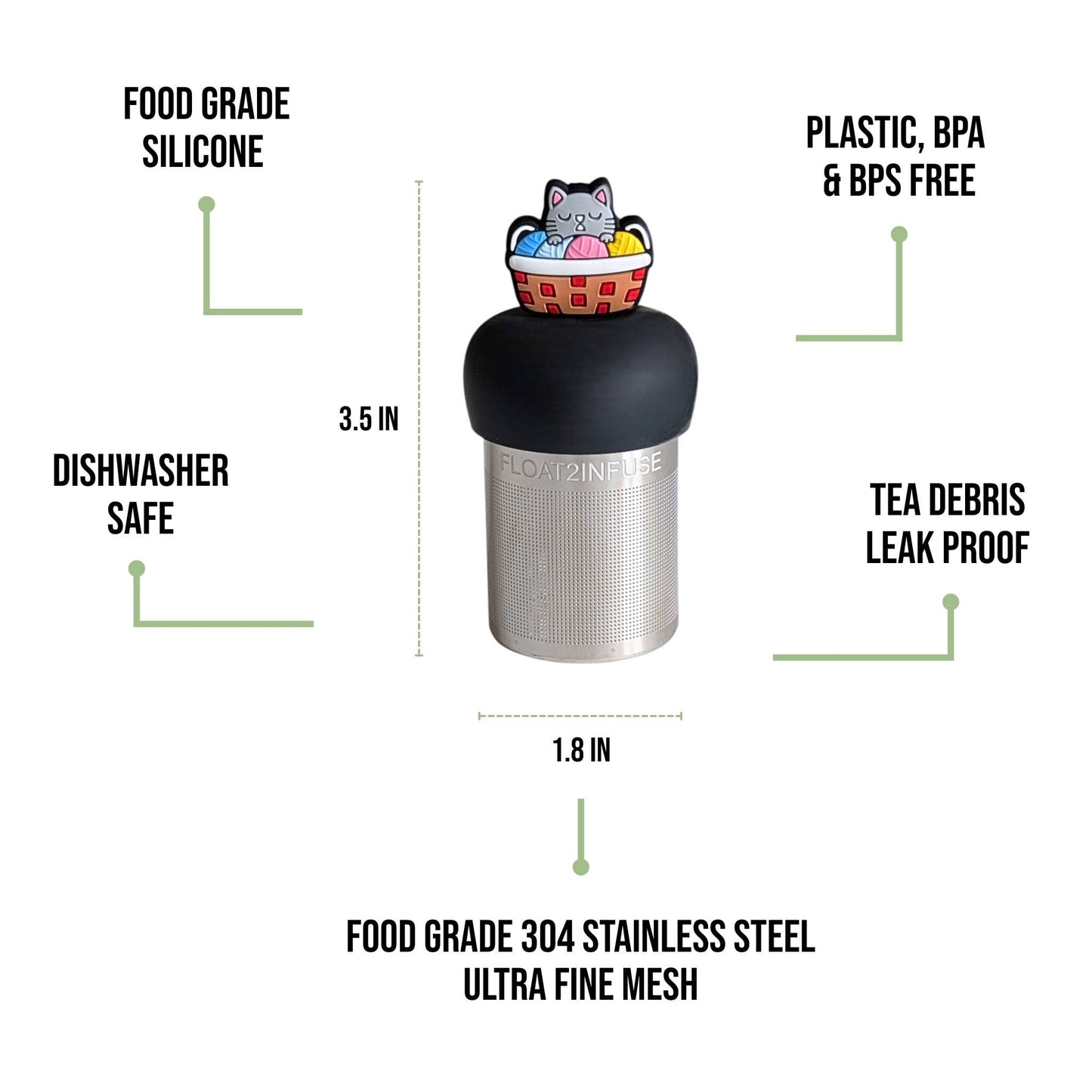 Cat Knitting | Floating Tea Infuser | Black Base |Multicolor