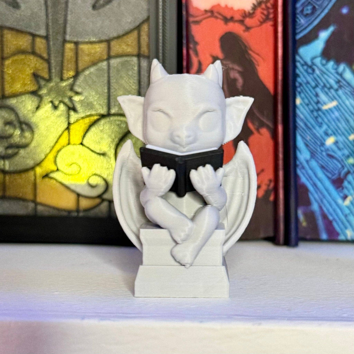 3d Printed Cute Gargoyle Reading a Book Bookshelf Decor