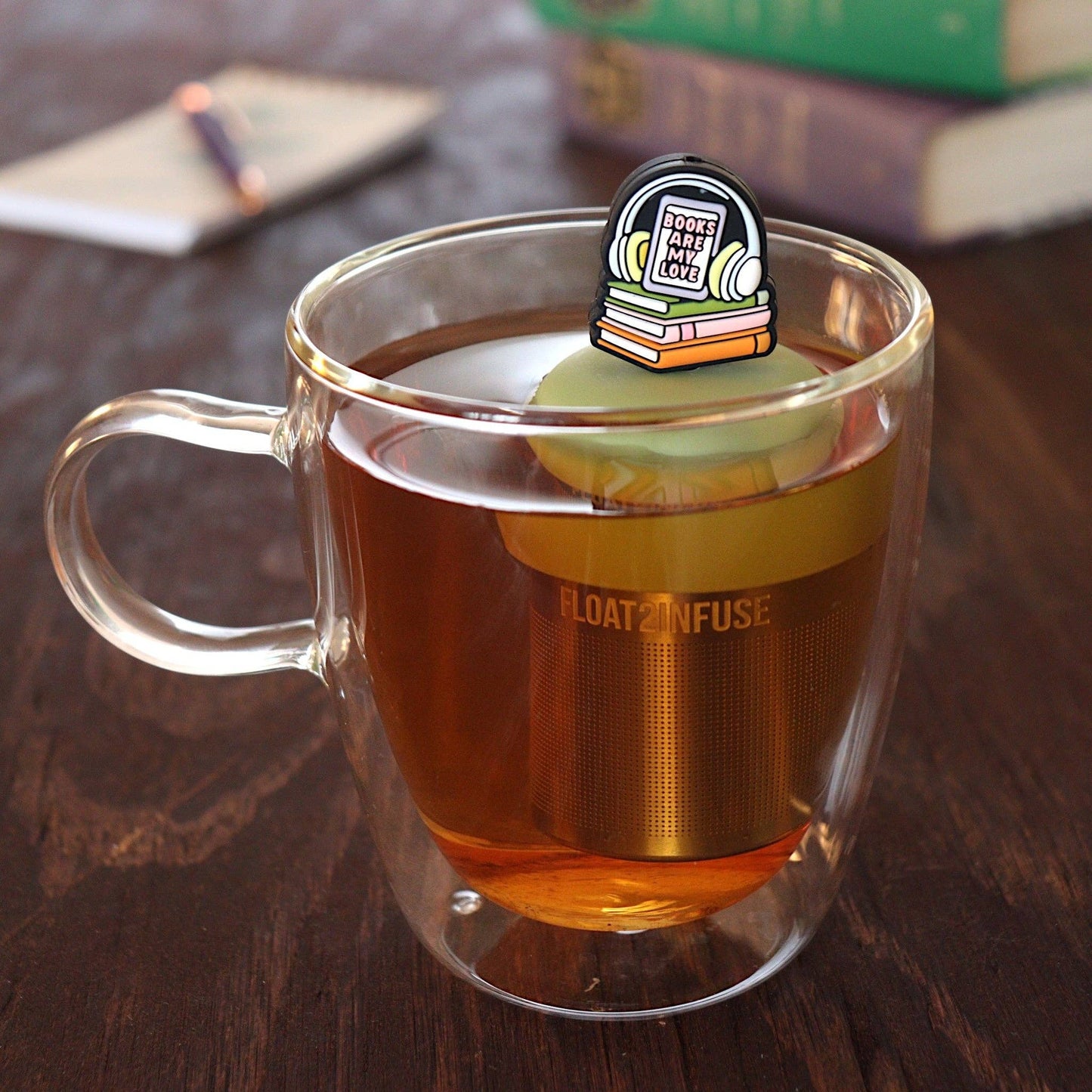 Books Are My Love | Floating Tea Infuser | Green Base | Pink