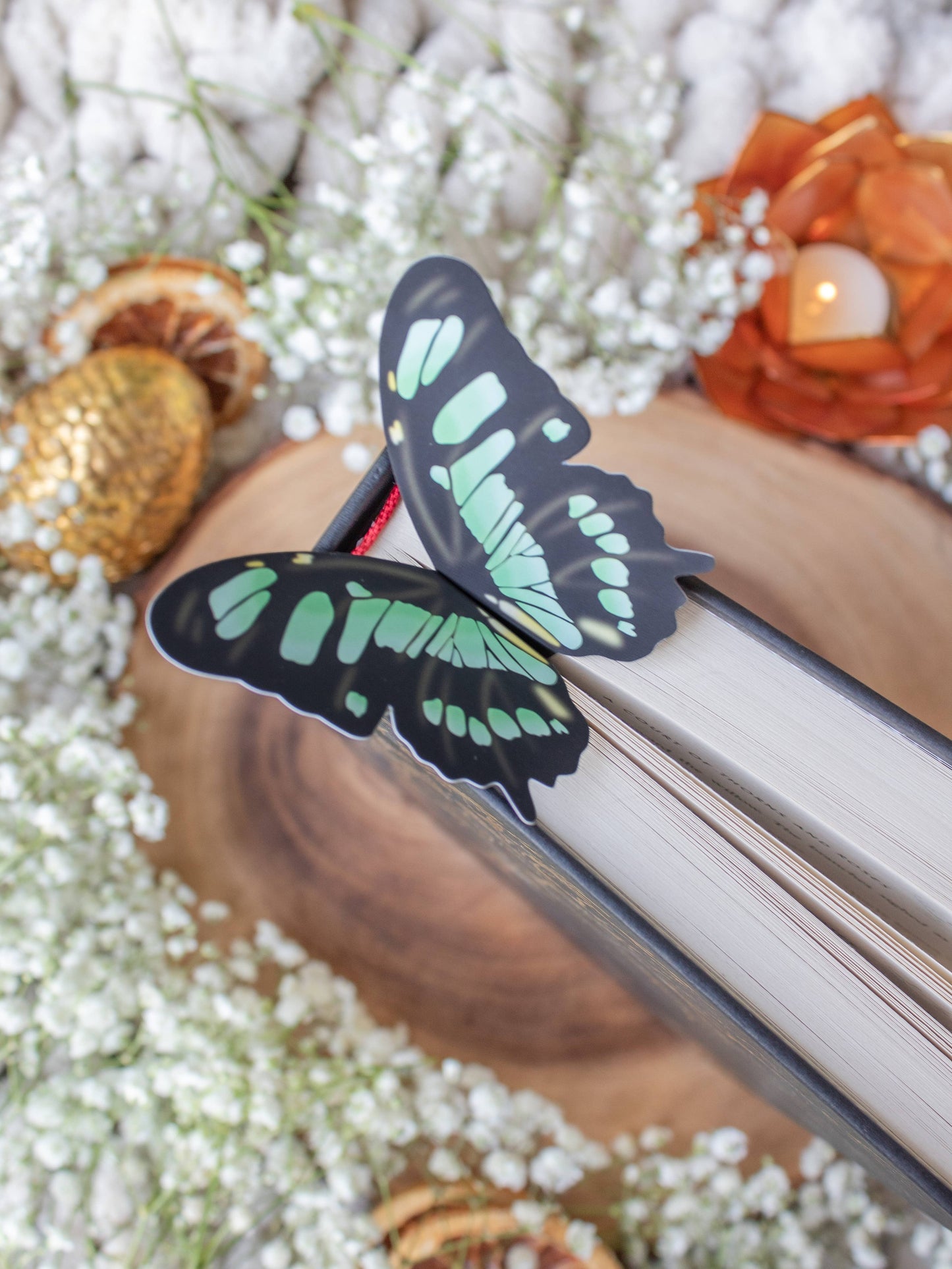 3D Malachite Butterfly Wings Die-Cut Bookmark
