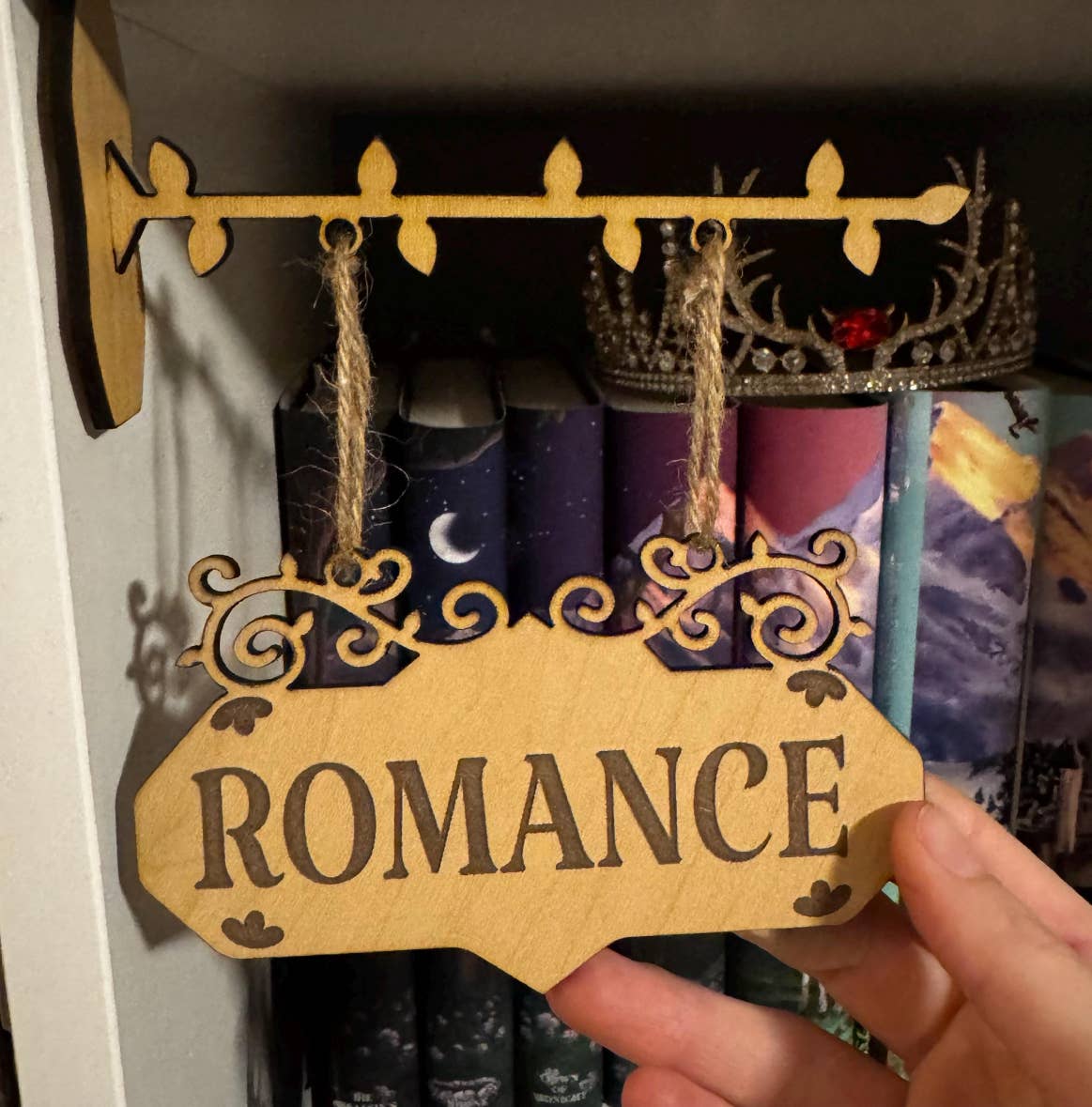 Wooden Engraved Bookshelf Genre Sign, Cute Bookshelf Decor