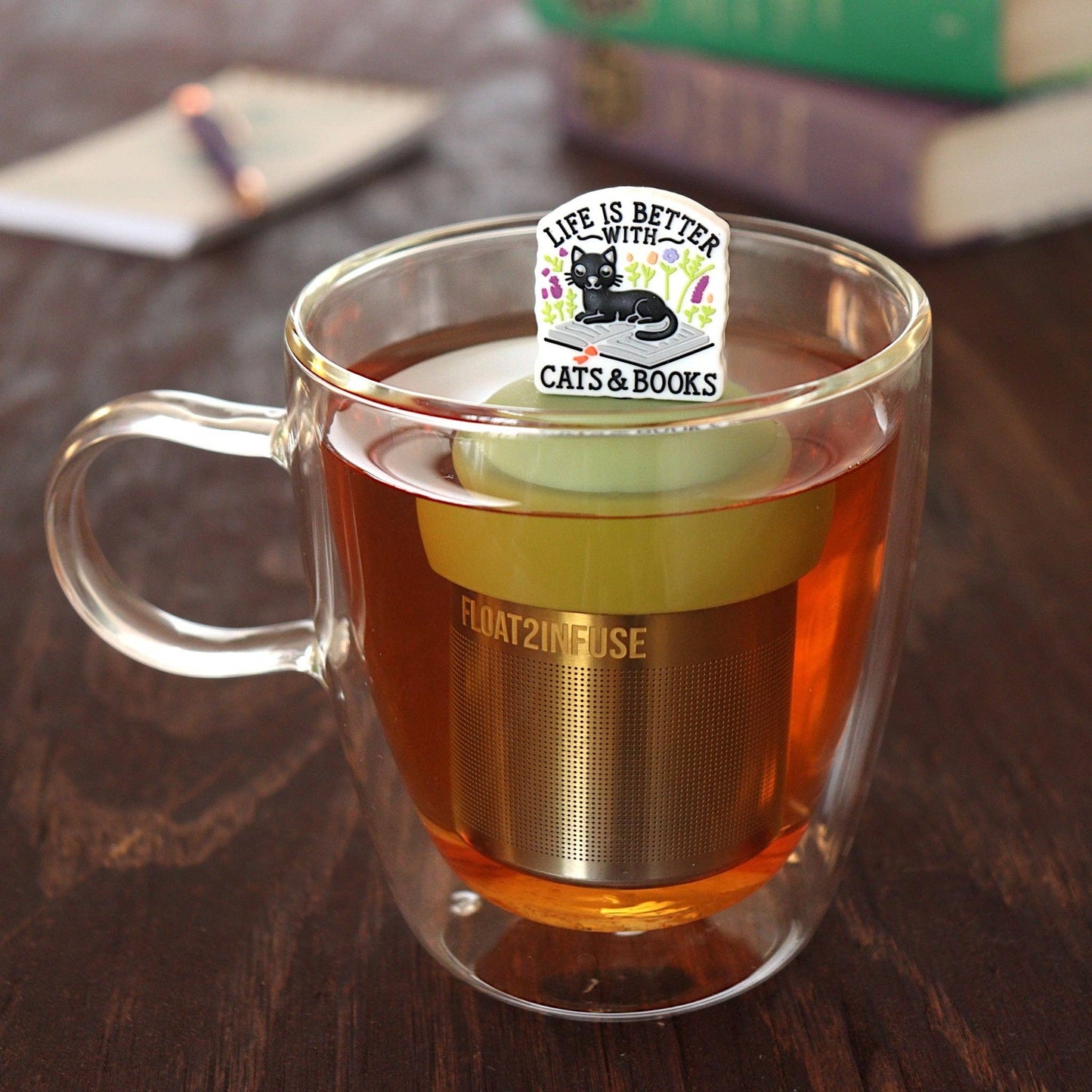 Cats & Books | Floating Tea Infuser | Green Base | White