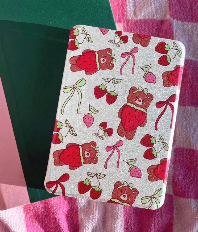 Strawberry Bear Kindle Case- Detachable Magnetic Case- Clear back