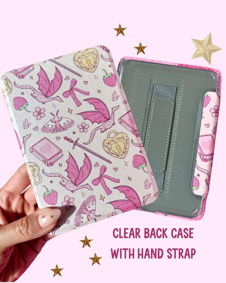 Romantasy Kindle Case- Dragon Clear Back Case Hand Strap