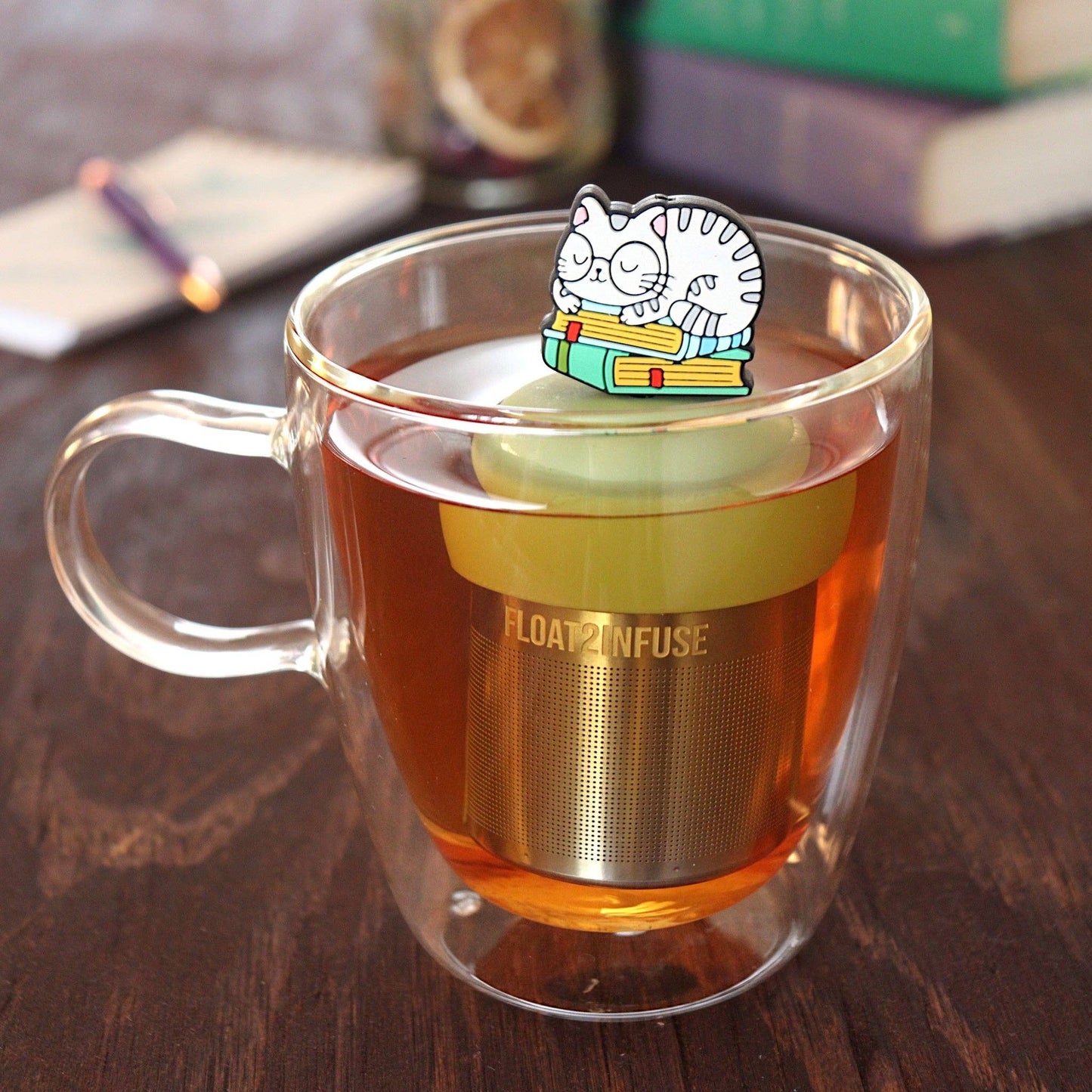 Nerdy Cat | Floating Tea Infuser | Green Base | Grey Cat