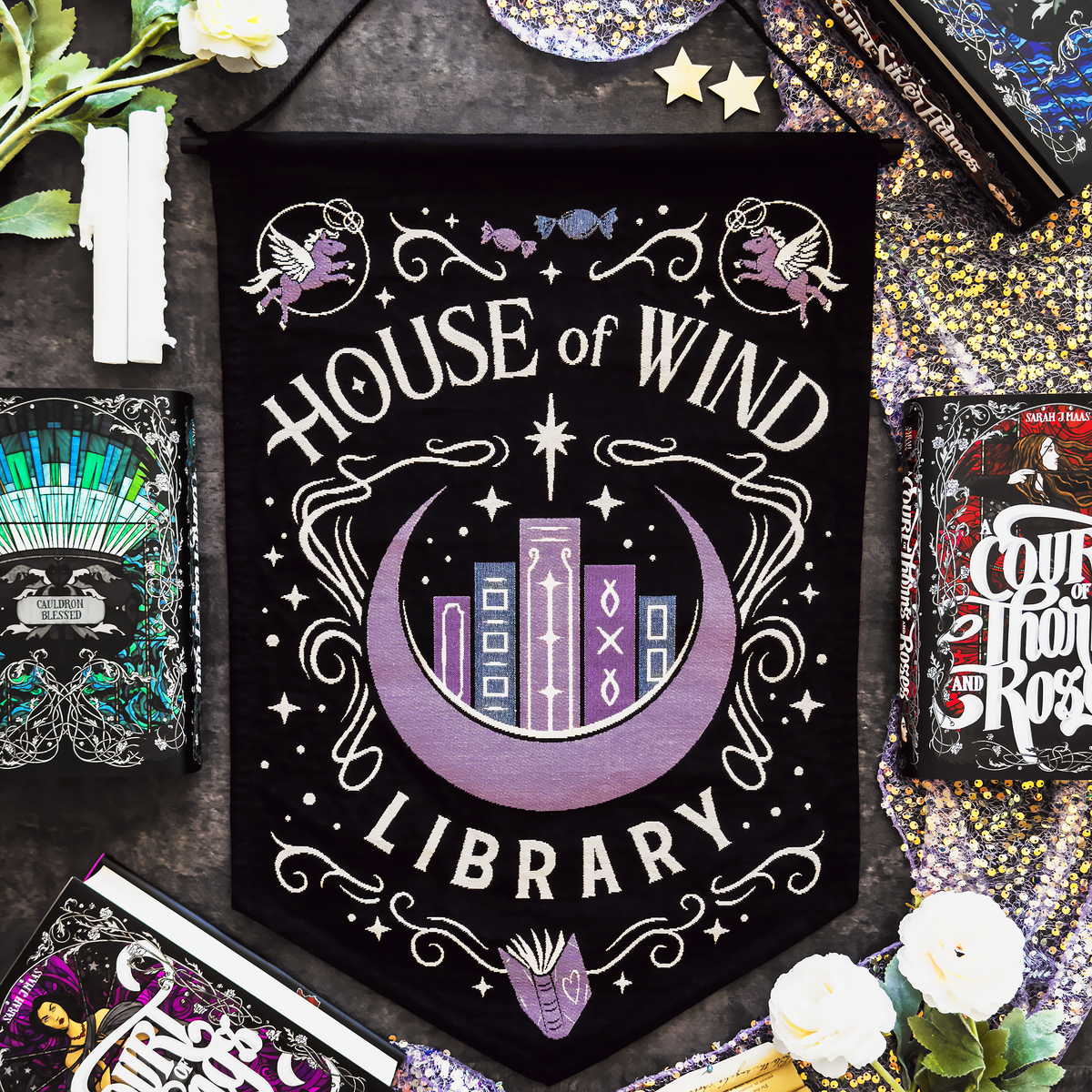 A Court of Thorns and Roses: House of Wind Library Cloth Tapestry Pennant (16'' x 24'')