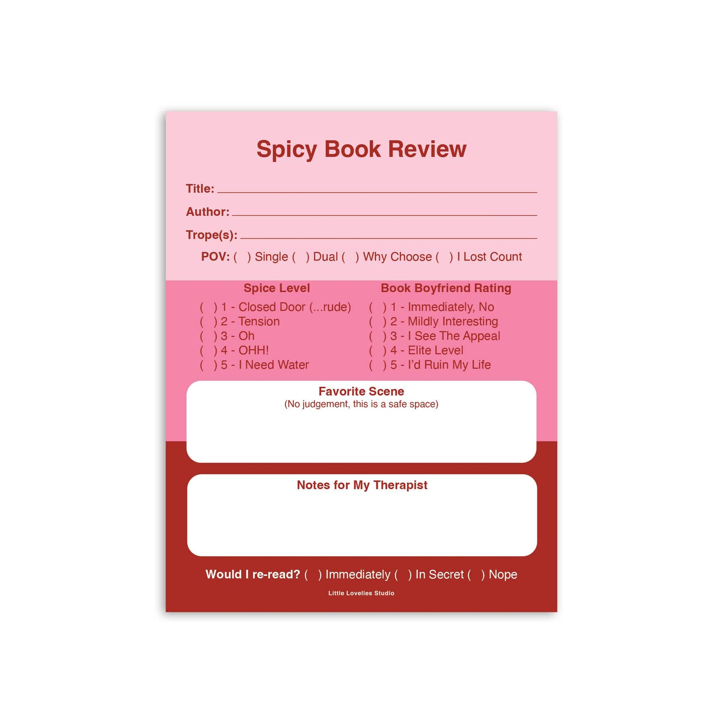 Spicy Book Review Notepad | Romance Reader Pad