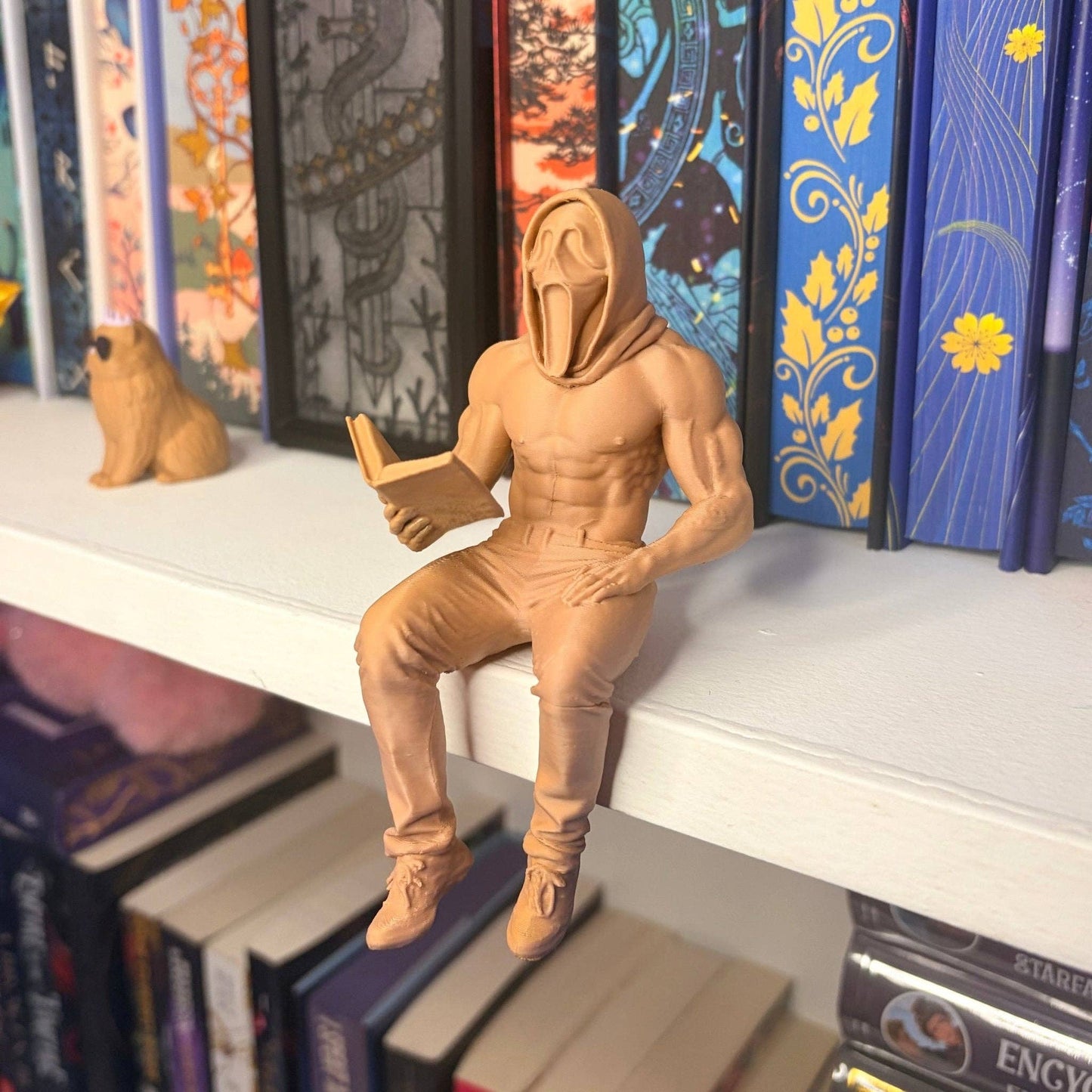 Ghost Face Reading a Book 3d Printed Bookshelf Decor
