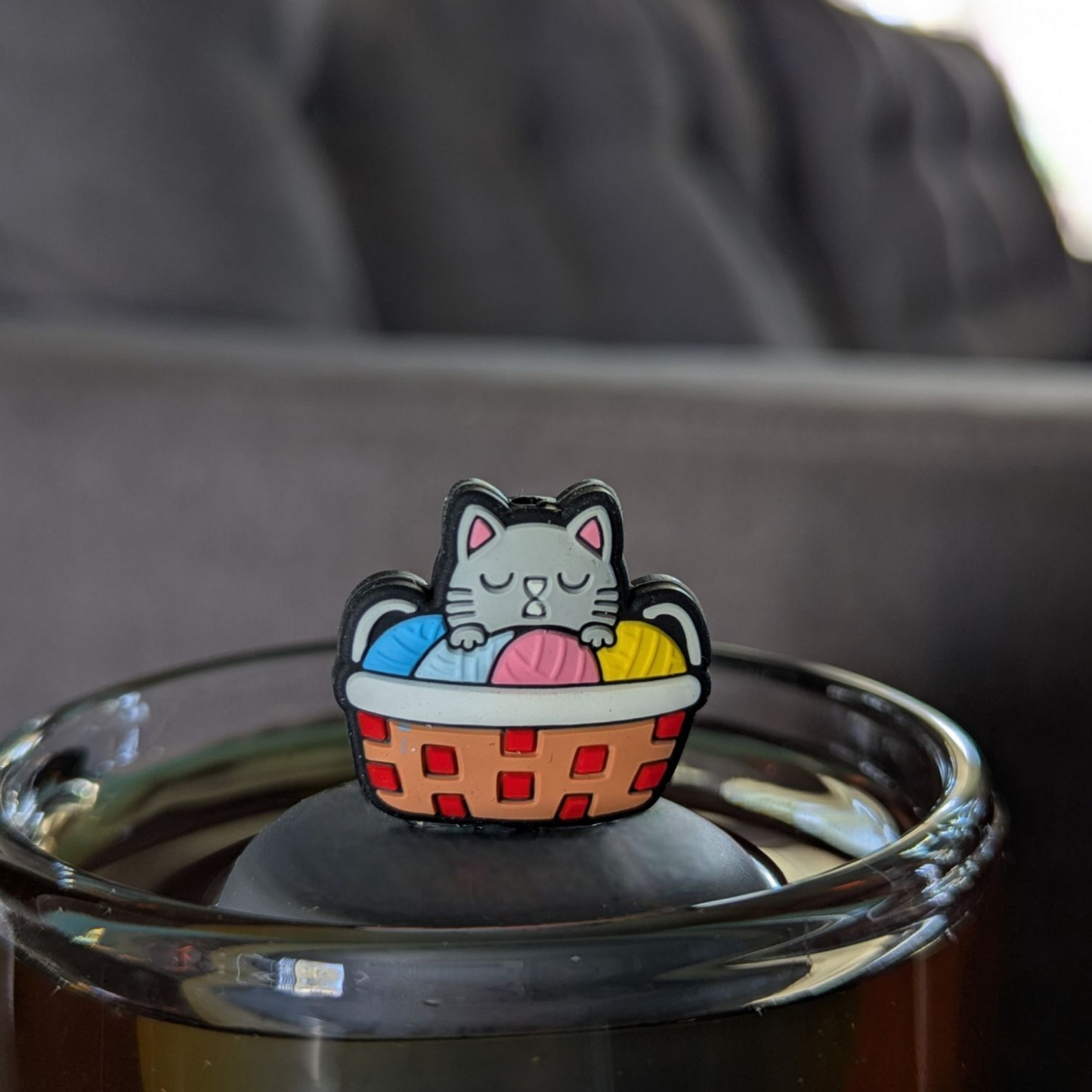 Cat Knitting | Floating Tea Infuser | Black Base |Multicolor